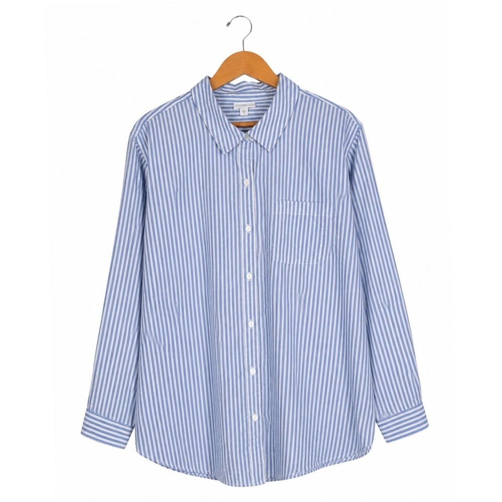 J Jill Button Down Shirt Women 3X Blue White Striped Long Sleeve Preppy Career